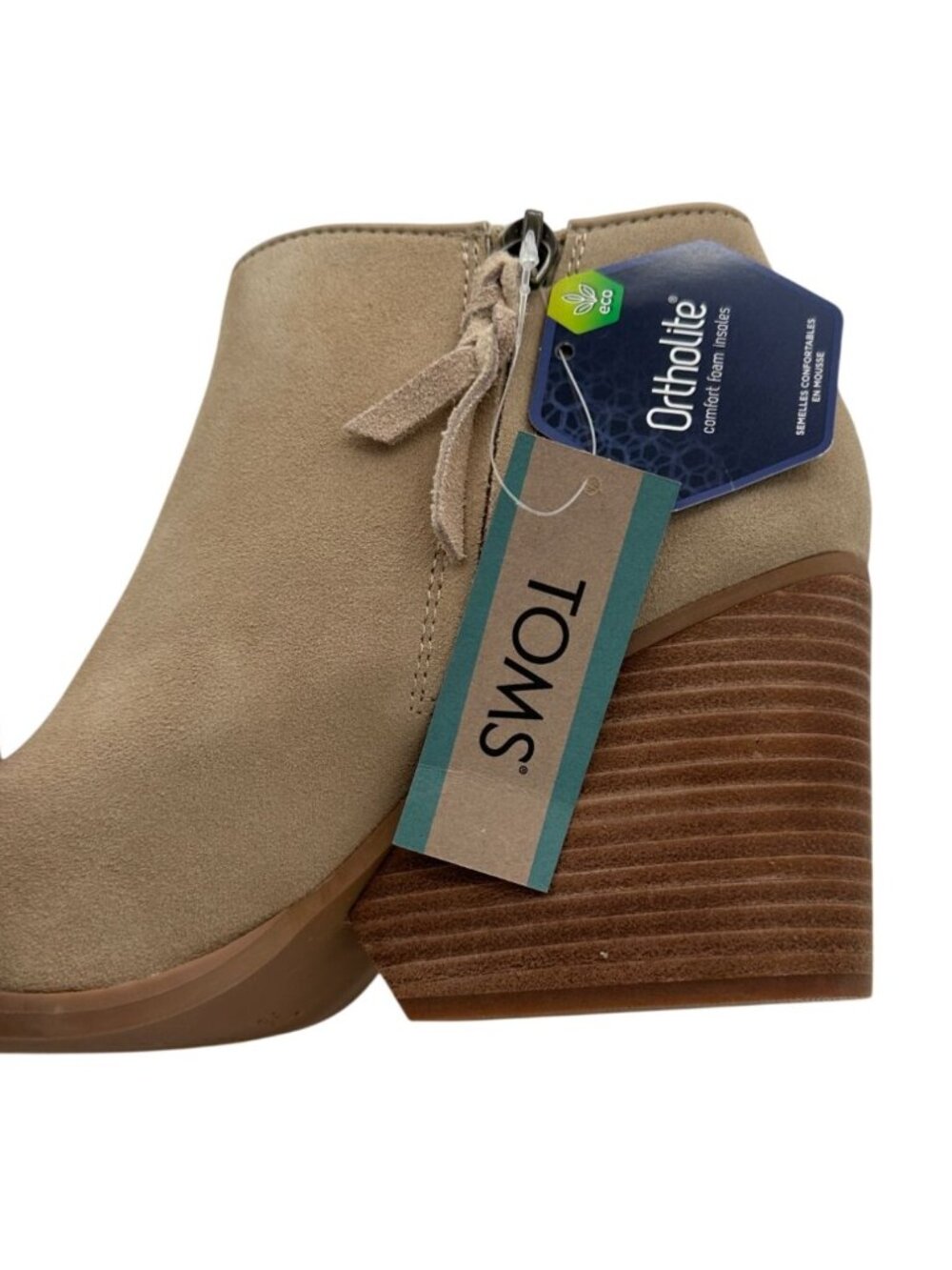Toms Ankle Booties Size 9 Tan Suede Hadley Side Zip Stacked Heel Western Style - Picture 16 of 16
